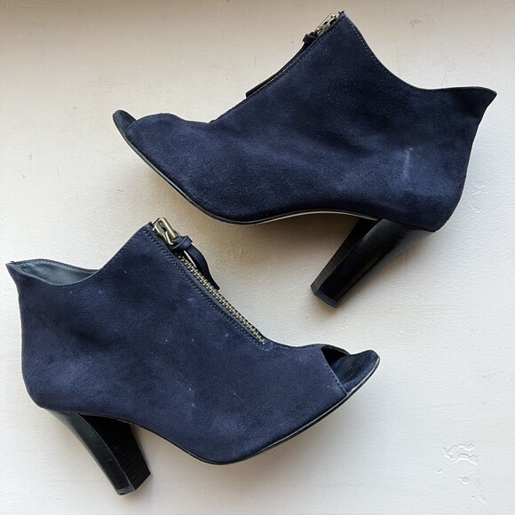 Paul Green Navy Blue Open Toe Sandal Boot w/ Zip Front & Block Heel UK 6 US 8 - Picture 3 of 15